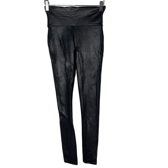 Spanx Womens Small S Black Faux Leather Leggings Nylon Dress Up Metallic - Picture 1 of 12